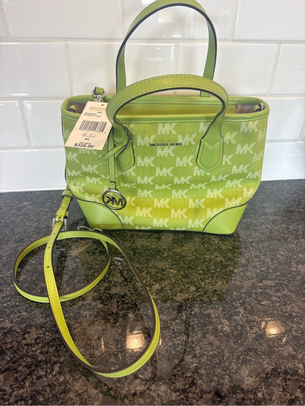 MICHAEL KORS Lime Green MK Logo Small Satchel with Strap